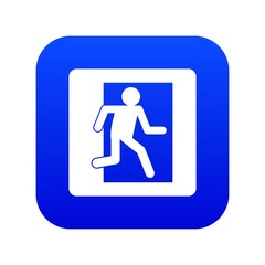 Fire exit sign icon digital blue for any design isolated on white vector illustration