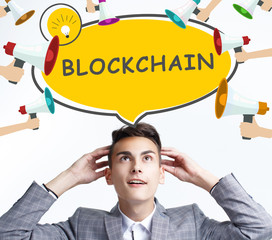 Business, technology, internet and networking concept. The young entrepreneur got the innovative idea: blockchain