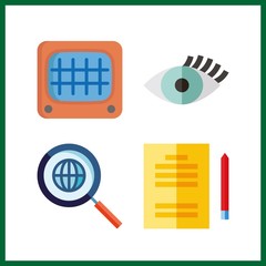 4 working icon. Vector illustration working set. studying and eyelash icons for working works