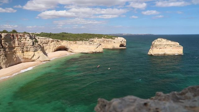 Portugal footage of Atlantic coast landscape in Algarve region. Marinha Beach area - Praia da Malhada do Baraco.