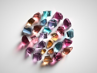 3d render, assorted colored spiritual crystals isolated on white background, fashionable wallpaper,...