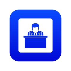 Orator speaking from tribune icon digital blue for any design isolated on white vector illustration