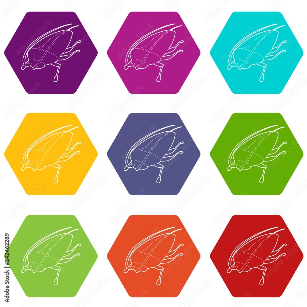 Poster cockroach icons 9 set coloful isolated on white for web