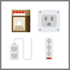 4 danger icon. Vector illustration danger set. matches and socket icons for danger works