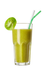 glass of fresh kiwi smoothie isolated on white
