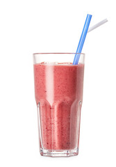 glass of fresh strawberry smoothie isolated on white