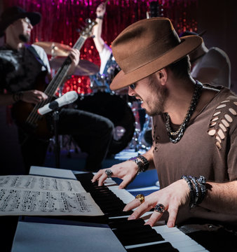 Pianist playing the synthesizer