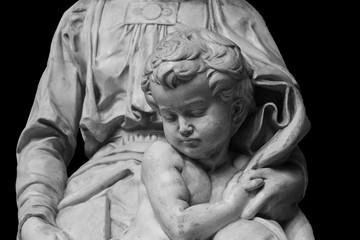 Marble statue a child with her mother