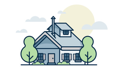 Colorful Flat Residential House. Vector illustration. Isolated object