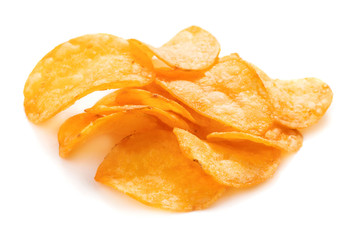 heap of potato chips isolated on white background