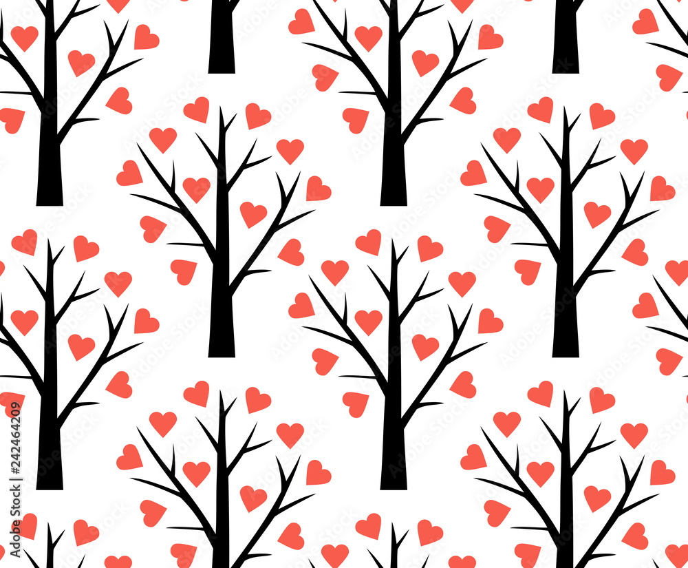 Poster seamless pattern with abstract heart tree. valentine tree with hearts. isolated on white background
