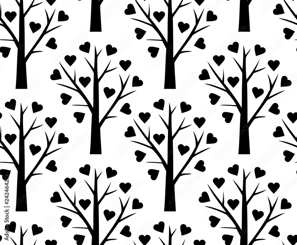 Poster seamless pattern with abstract heart tree. valentine tree with hearts. isolated on white background