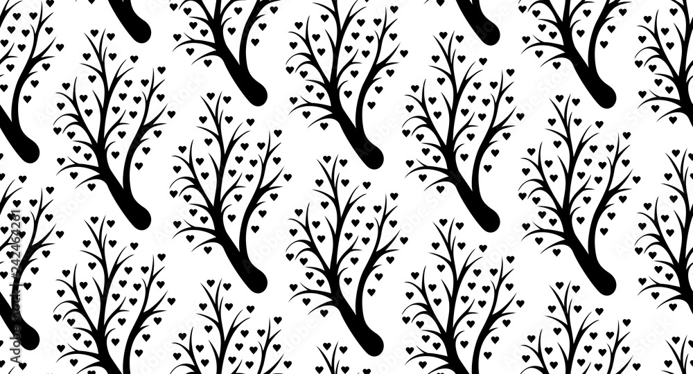 Poster seamless pattern with abstract heart tree. valentine tree with hearts. isolated on white background