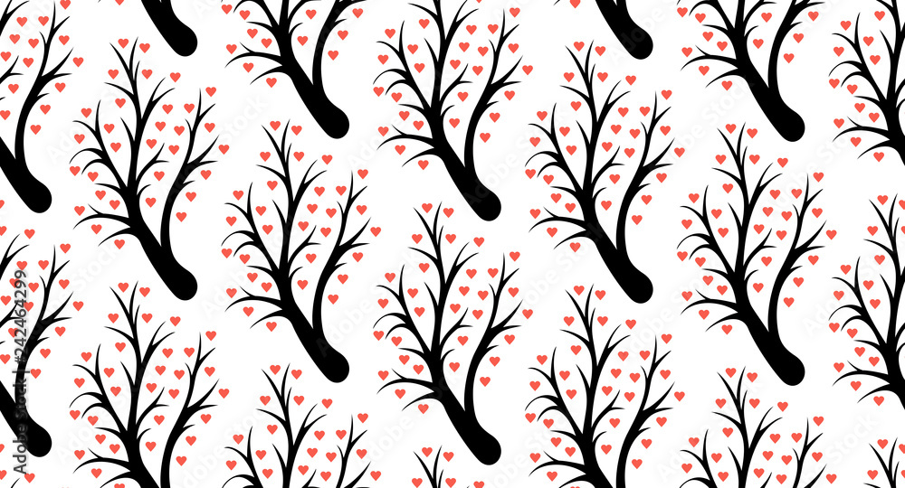 Poster seamless pattern with abstract heart tree. valentine tree with hearts. isolated on white background