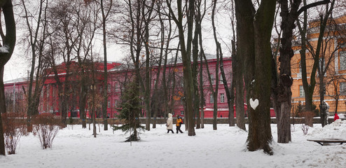 In Shevchenko Park in Kiev near the National University in the winter