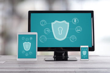 Cyber security concept on different devices