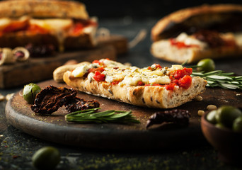 Bruschetta with dried tomatoes and cheese