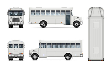White bus vector mockup for vehicle branding, advertising, corporate identity. Isolated template of realistic autobus on white background. All elements in the groups on separate layers