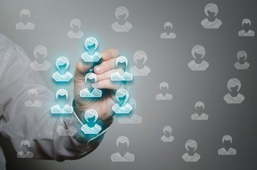 Customers care, customer relationship management (CRM) and team building concepts. Marketing segmentation concept.