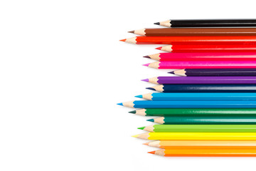 Fototapeta premium Colour pencils on white background, top view.