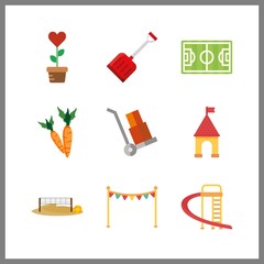 9 ground icon. Vector illustration ground set. soccer field and playground icons for ground works