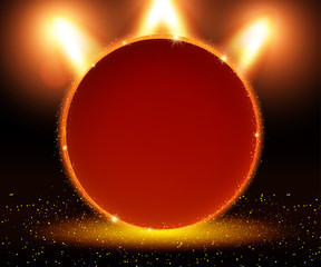 Poster Template round banner with podium and spotlights. Design for presentation, banner, concert, show