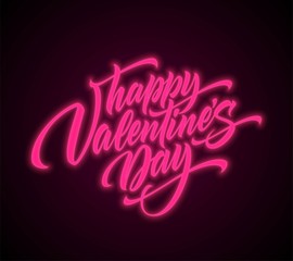 Valentines Day neon script lettering. Vector illustration