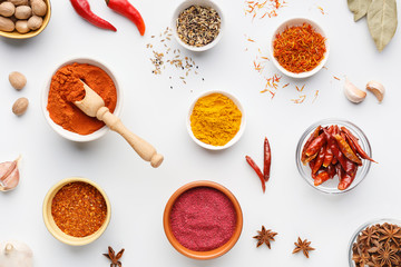 Hot spices concept, top view