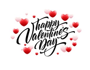 Lettering Happy Valentines Day. Greeting card template with typography text . Vector illustration