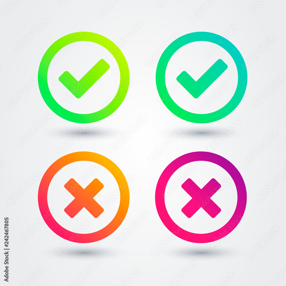 Poster vector illustration colorful flat gradient checkmark icon set. apps and websites element.