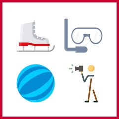 4 hobby icon. Vector illustration hobby set. aqualung and ball icons for hobby works