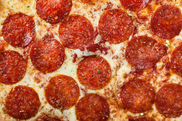 Close-up full frame shot of delicious pepperoni pizza © guruXOX