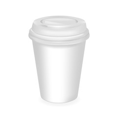Vector realistic coffee container with a lid. cap for drinks, desserts and yogurt. 3D mockup. EPS10.