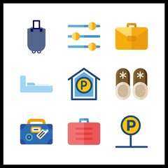 9 floor icon. Vector illustration floor set. slippers and suitcase icons for floor works