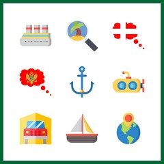 9 boat icon. Vector illustration boat set. transportation and cruise ship icons for boat works