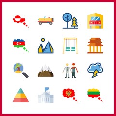 16 landscape icon. Vector illustration landscape set. transportation and tour icons for landscape works