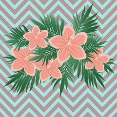 Fotobehang Tropische Bladeren Vintage delicate invitation card with hibiscus, vector illustration  © CaroDi