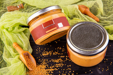 Salmon paste in a glass jar with a tin cover