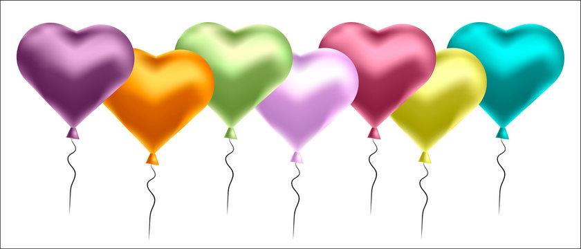 Vector illustration with colorful balloons in the shape of heart. Background for postcards, posters