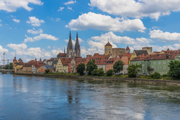 Fototapeta premium Regensburg, Germany - 4th biggest city of Bavaria, and divided in two halves by the Danube, Regensburg is a UNESCO World Heritage Site due to its wonderful medieval architecture