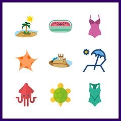 9 tropical icon. Vector illustration tropical set. turtle and sand castle icons for tropical works