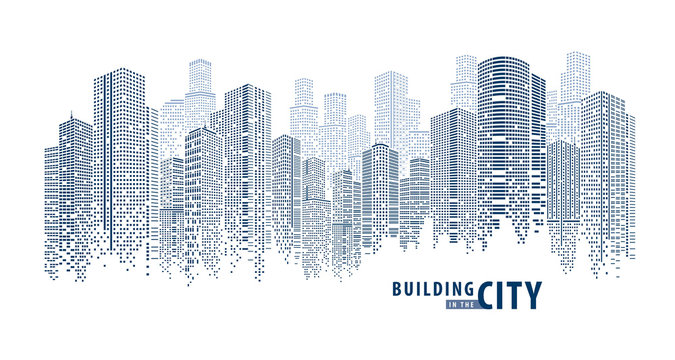 Abstract Futuristic City vector, Dots Building in the City.