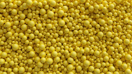 3d render, yellow balls, abstract background, pearls, beads assortment