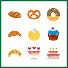Fototapeta premium 9 bakery icon. Vector illustration bakery set. croissant and wedding cake icons for bakery works