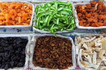 Candied fruits at a market stall in Cannobio, Lago Maggiore, Verbano-Cusio-Ossola province, Piedmont region, Italy, Europe
