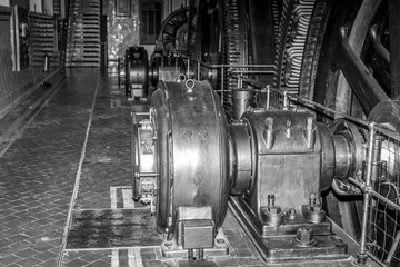 View of a part of an engine room, which controls the operation of several subway trains