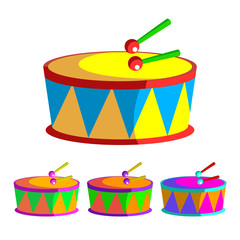 Drum Vector. Children Toy. Rhythm Symbol. Music Instrument. Isolated Flat Cartoon Illustration