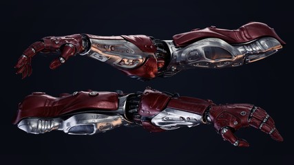 Futuristic cyborg prosthetic arms with strong muscular structure