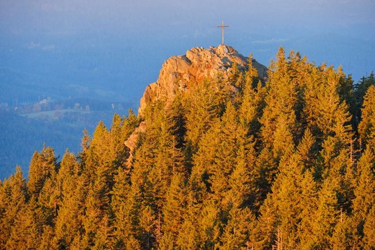 Kleiner Osser in the morning light, view from Grosser Osser, near Lam, Bavarian Forest, Upper Palatinate, Bavaria, Germany, Europe