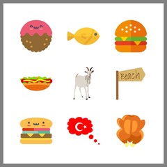 9 meat icon. Vector illustration meat set. hamburger and turkey icons for meat works
